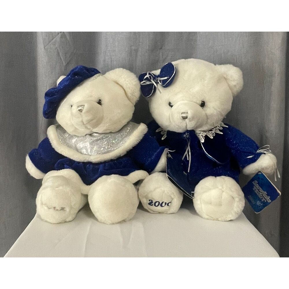 Dan Dee Snowflake Teddy Plush Bear Pair 2002 2006 Blue Velvet Christmas 21”